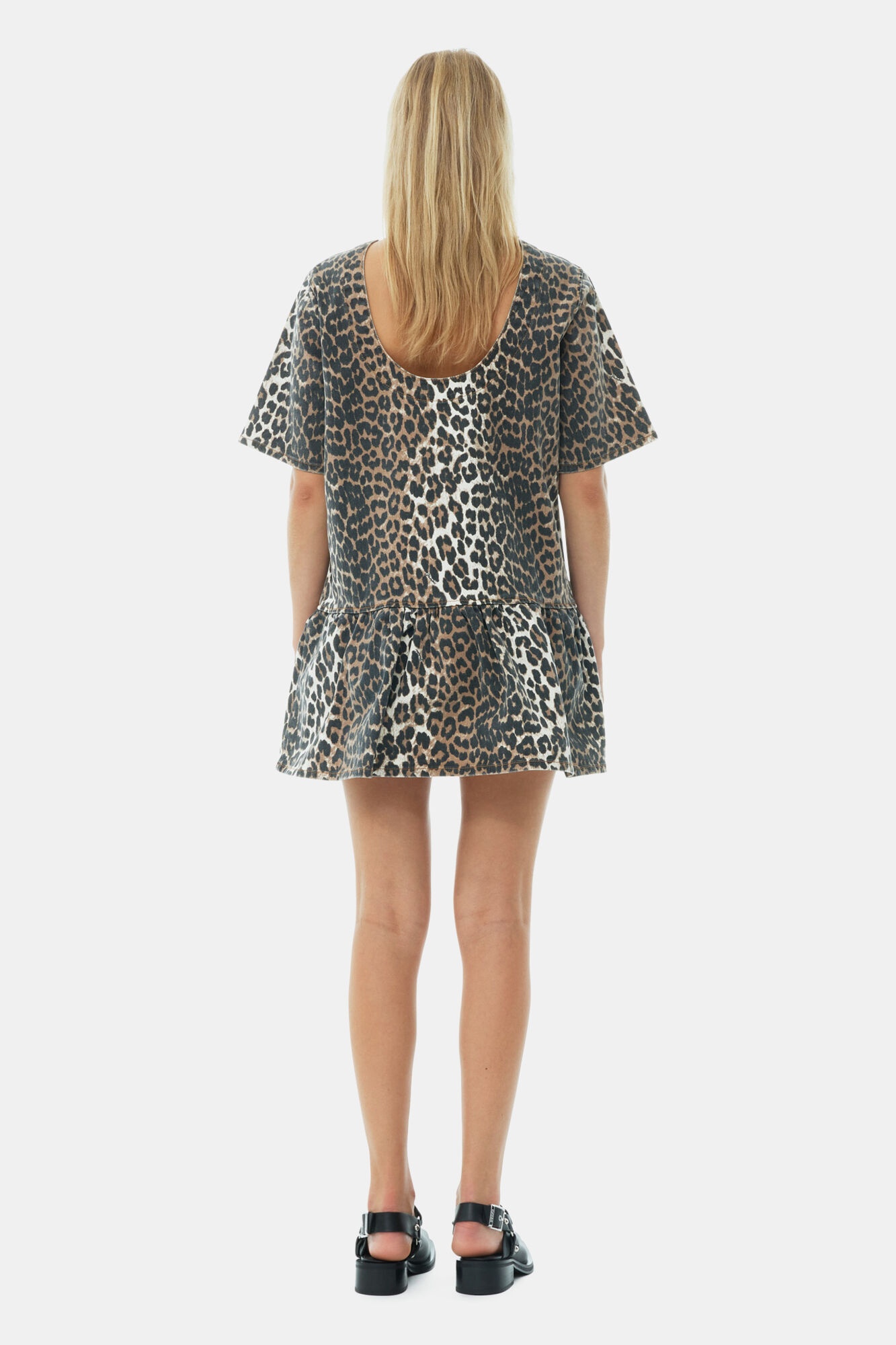 LEOPARD OPEN-BACK MINI DENIM DRESS - 5