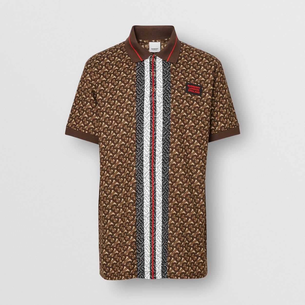 Monogram Stripe Print Cotton Piqué Polo Shirt - 1