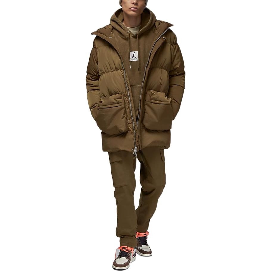 Air Jordan Logo Zipper Mid-Length Down Jacket Men's Green DQ7347-385 - 3