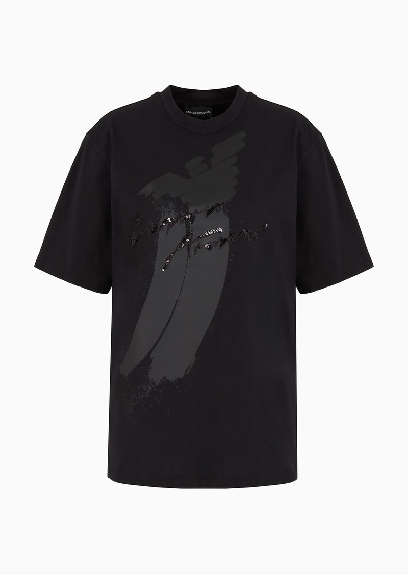 ASV organic heavyweight jersey T-shirt with sequin logo print and embroidery 1