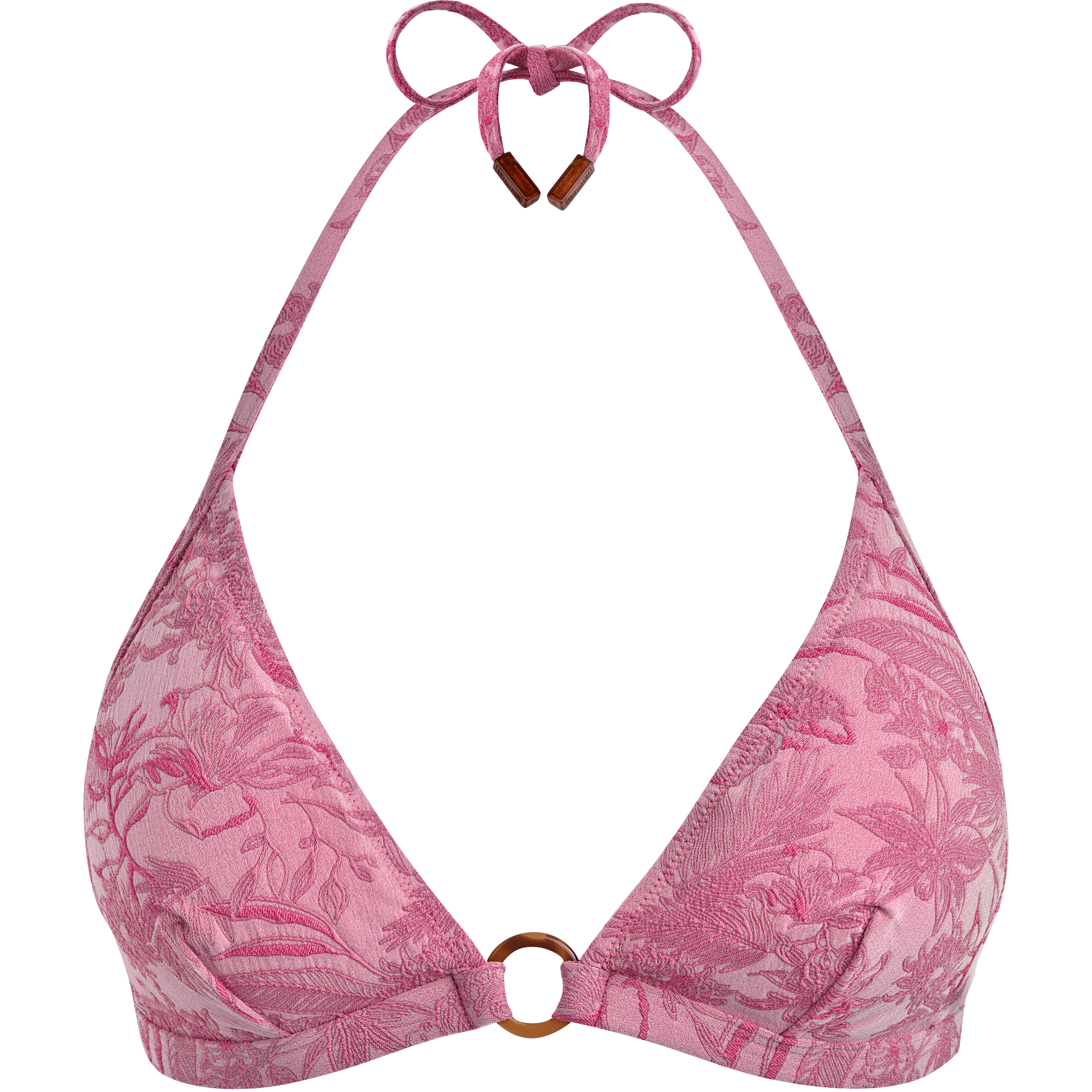 Women Halter Bikini Top Jacquard Floral - 1