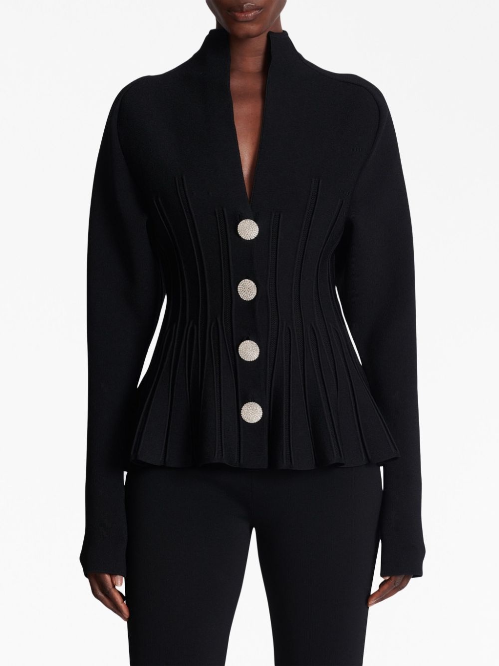 rib-knit pleated cardigan - 5