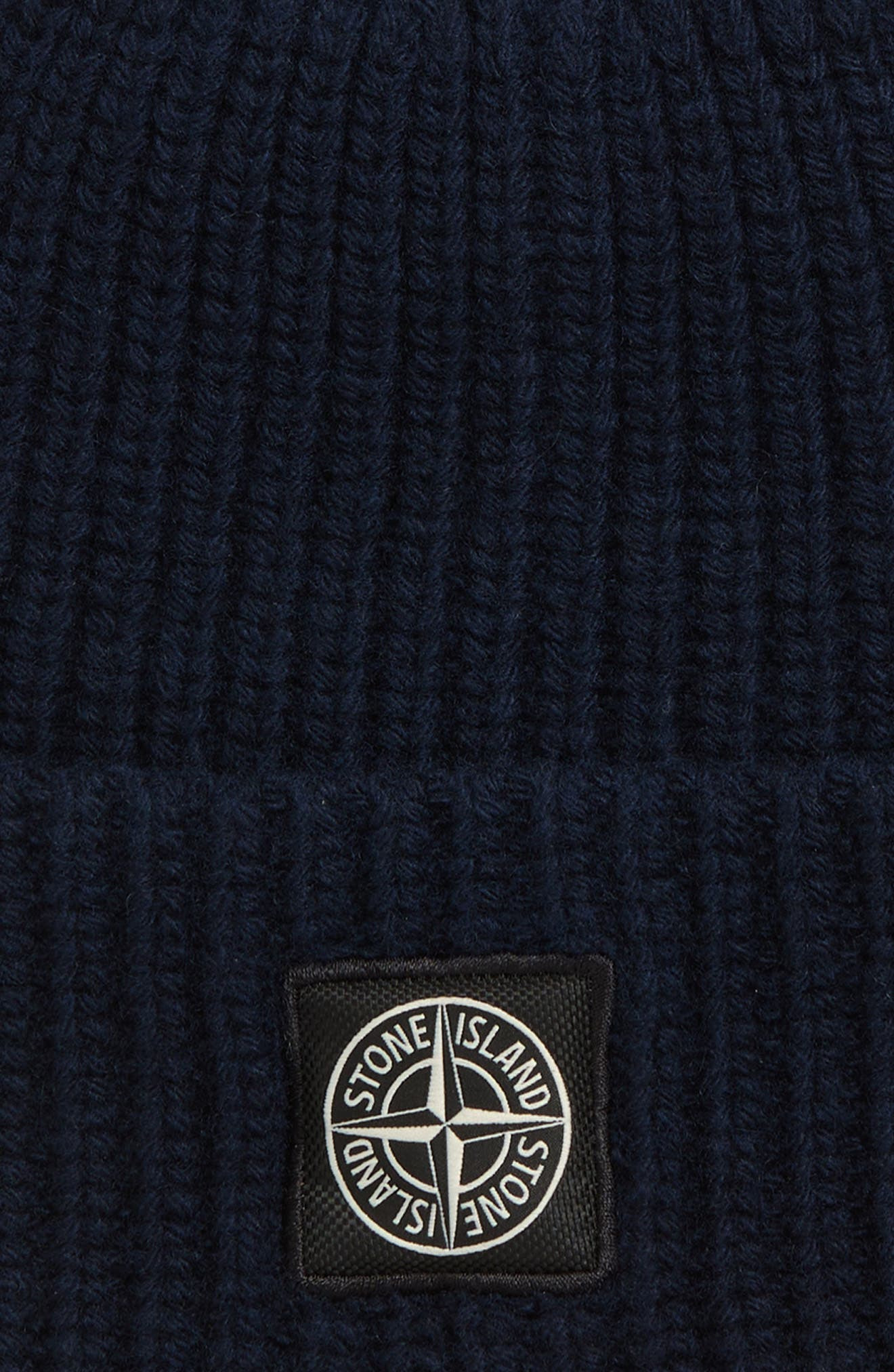 Stone Island Logo Patch Virgin Wool Rib Beanie in Navy Blue at Nordstrom - 2