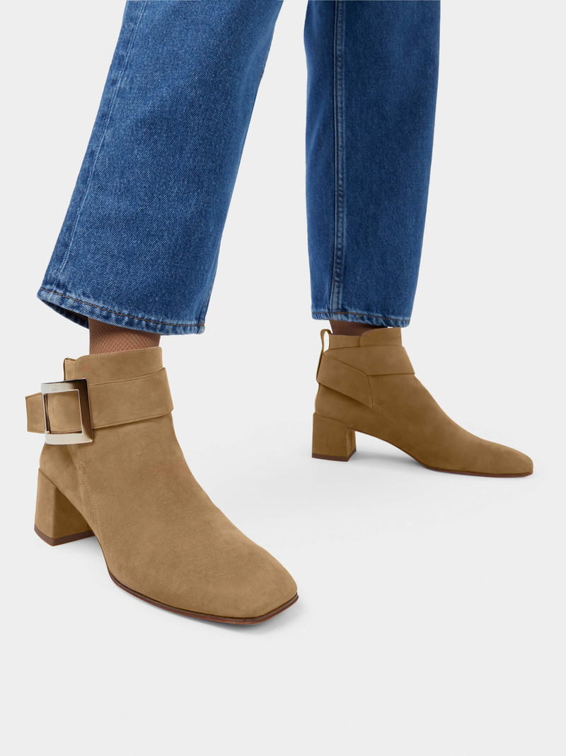 Roger Vivier So Vivier Metal Buckle Ankle Boots in Suede outlook