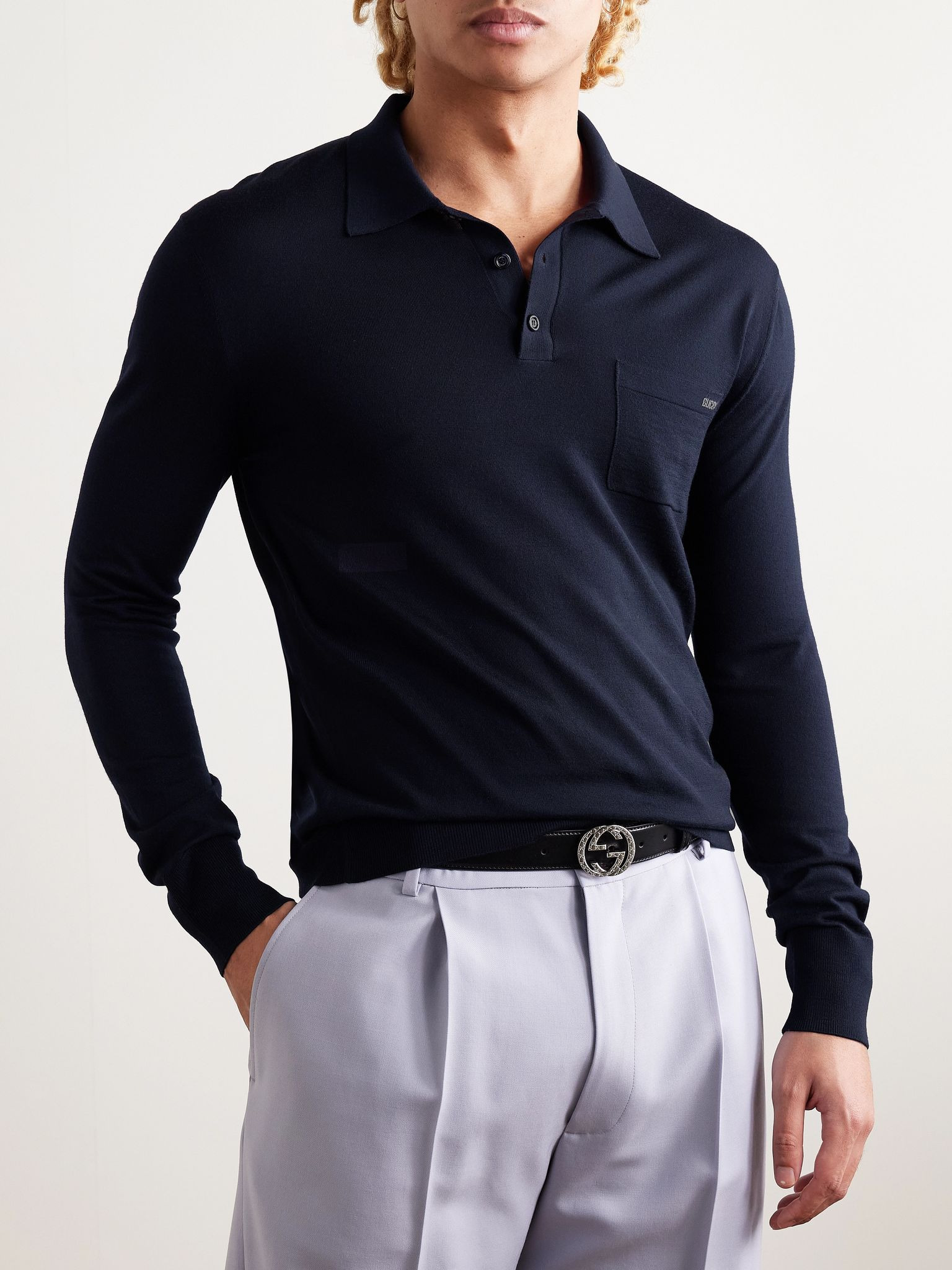 Slim-Fit Wool Polo Shirt Blue - 3