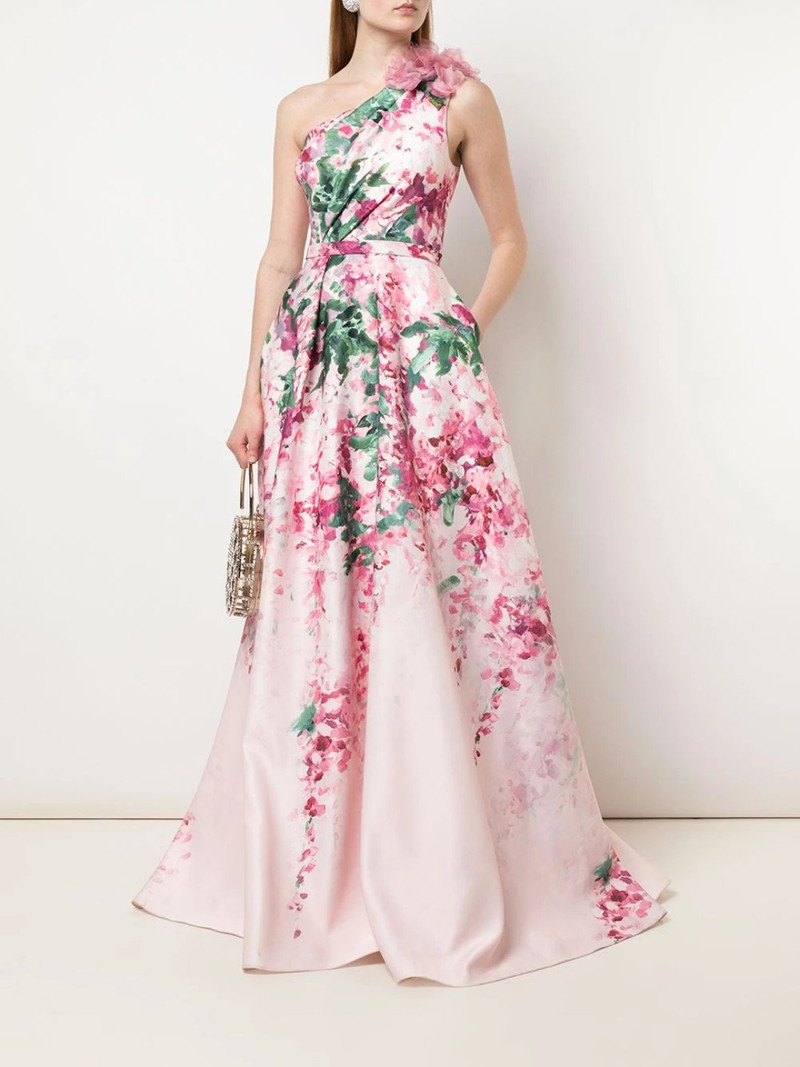 ONE-SHOULDER PRINT DUCHESS SATIN BALL GOWN 1