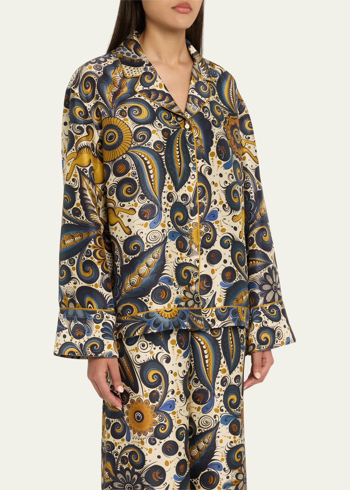 Alvarez Nogal Silk Pajama Shirt - 4