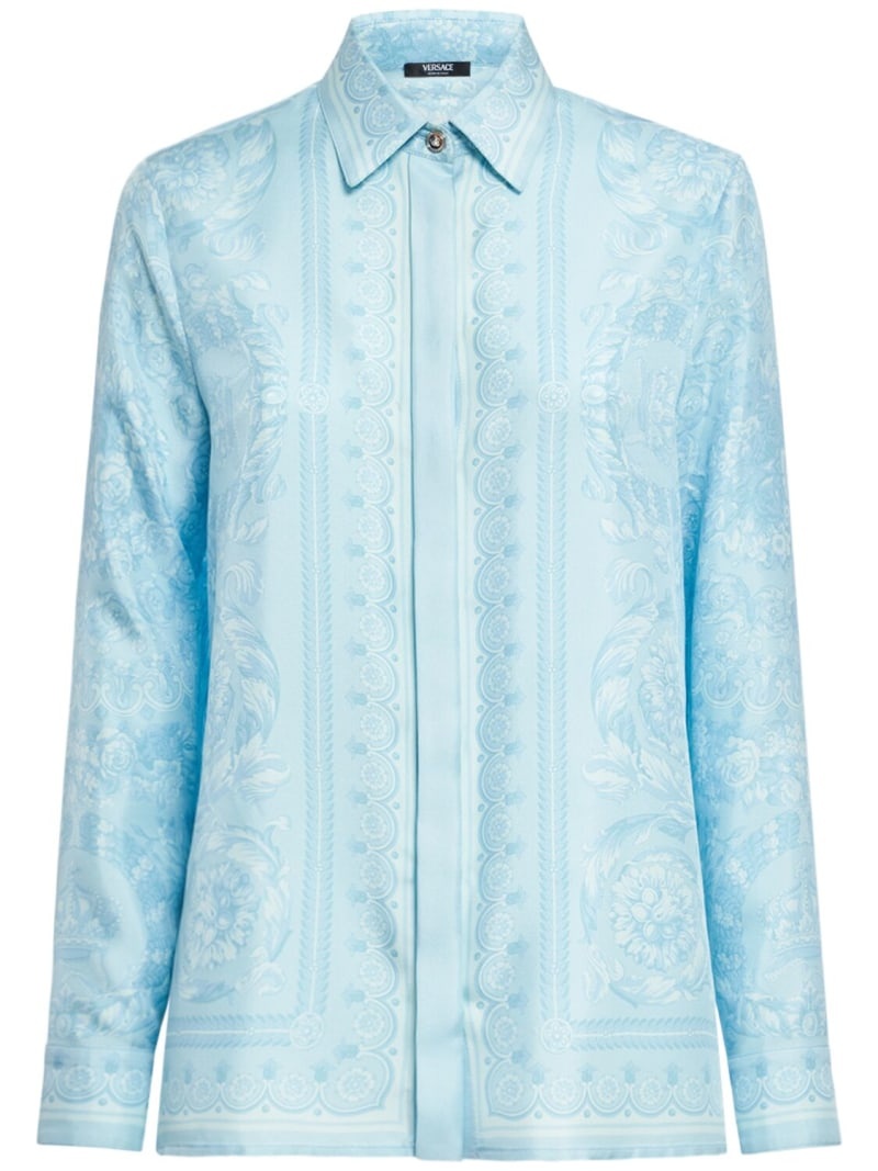 Barocco print silk twill formal shirt - 1
