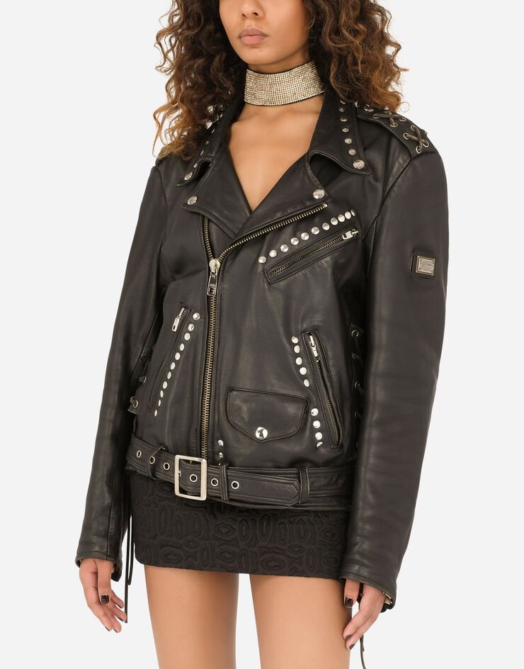 Belted leather biker jacket - 3