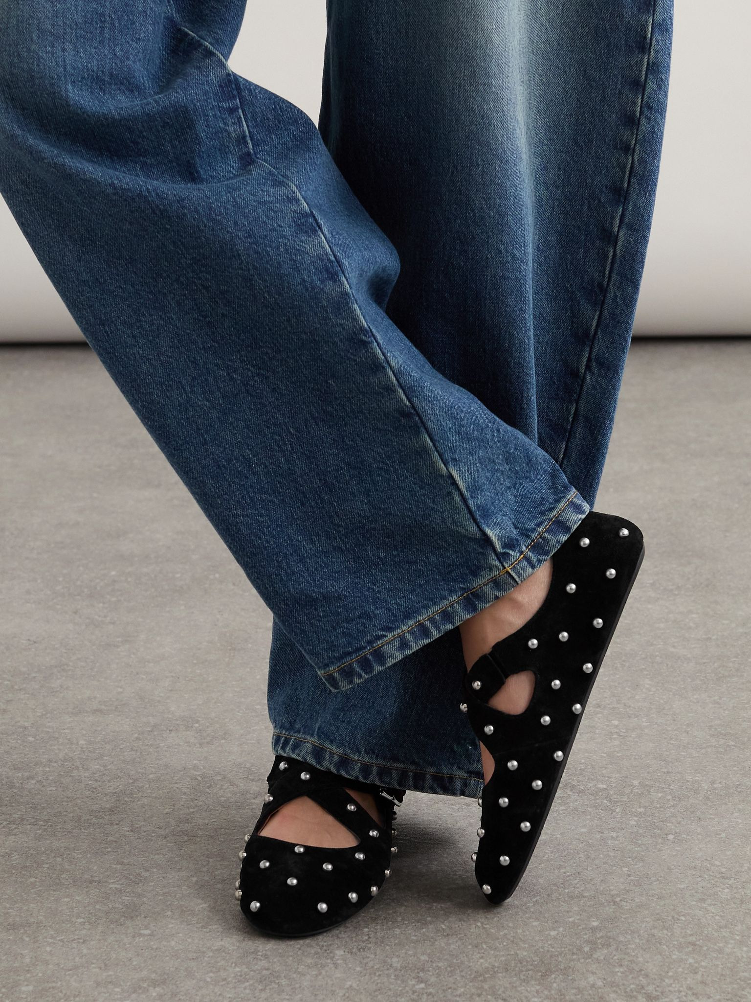 Criss Cross studded suede ballet flats Black - 3