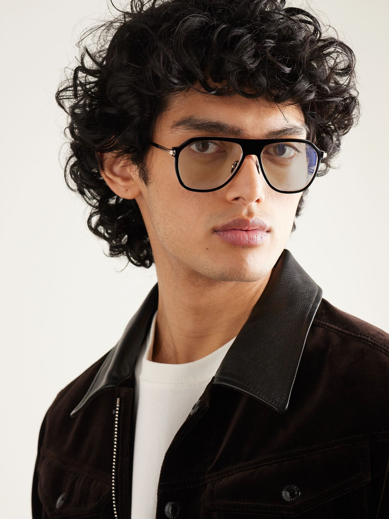 TOM FORD Aviator-Style Acetate and Gold-Tone Blue Light-Blocking Optical Glasses Black outlook