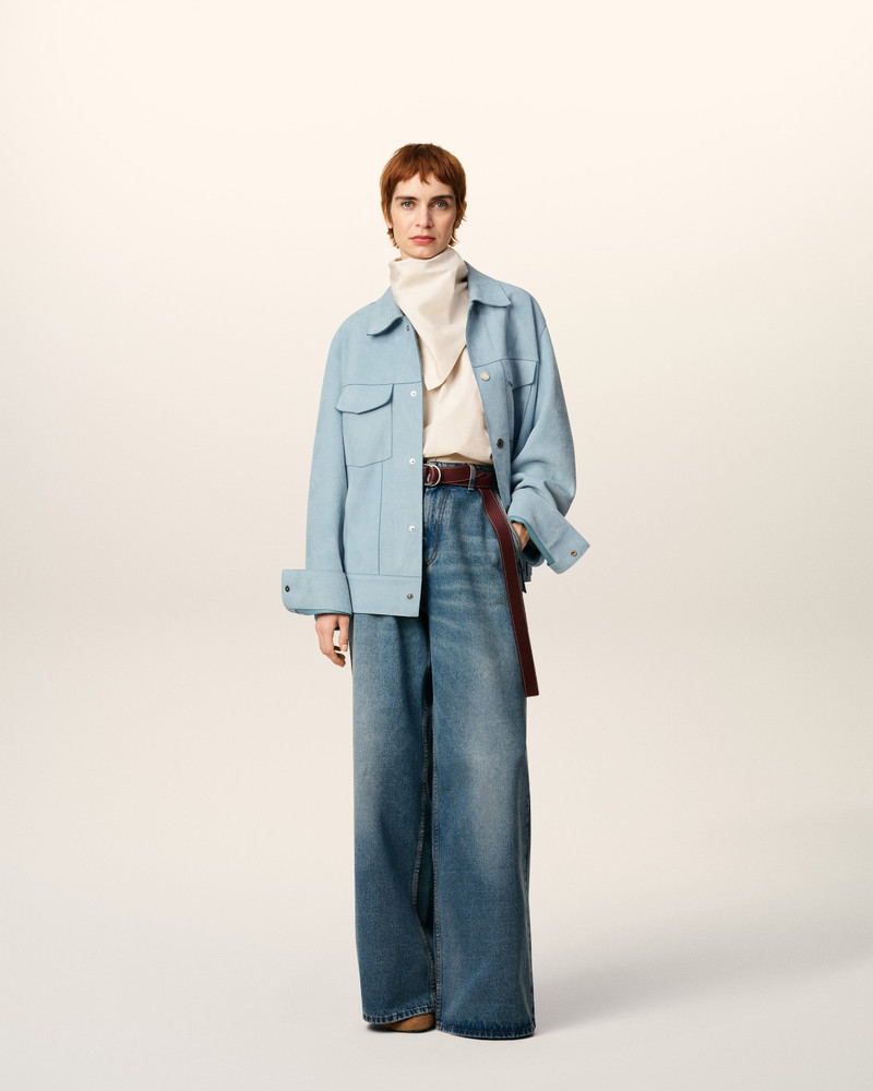 AMI Paris BLUE LEATHER TRUCKER JACKET outlook