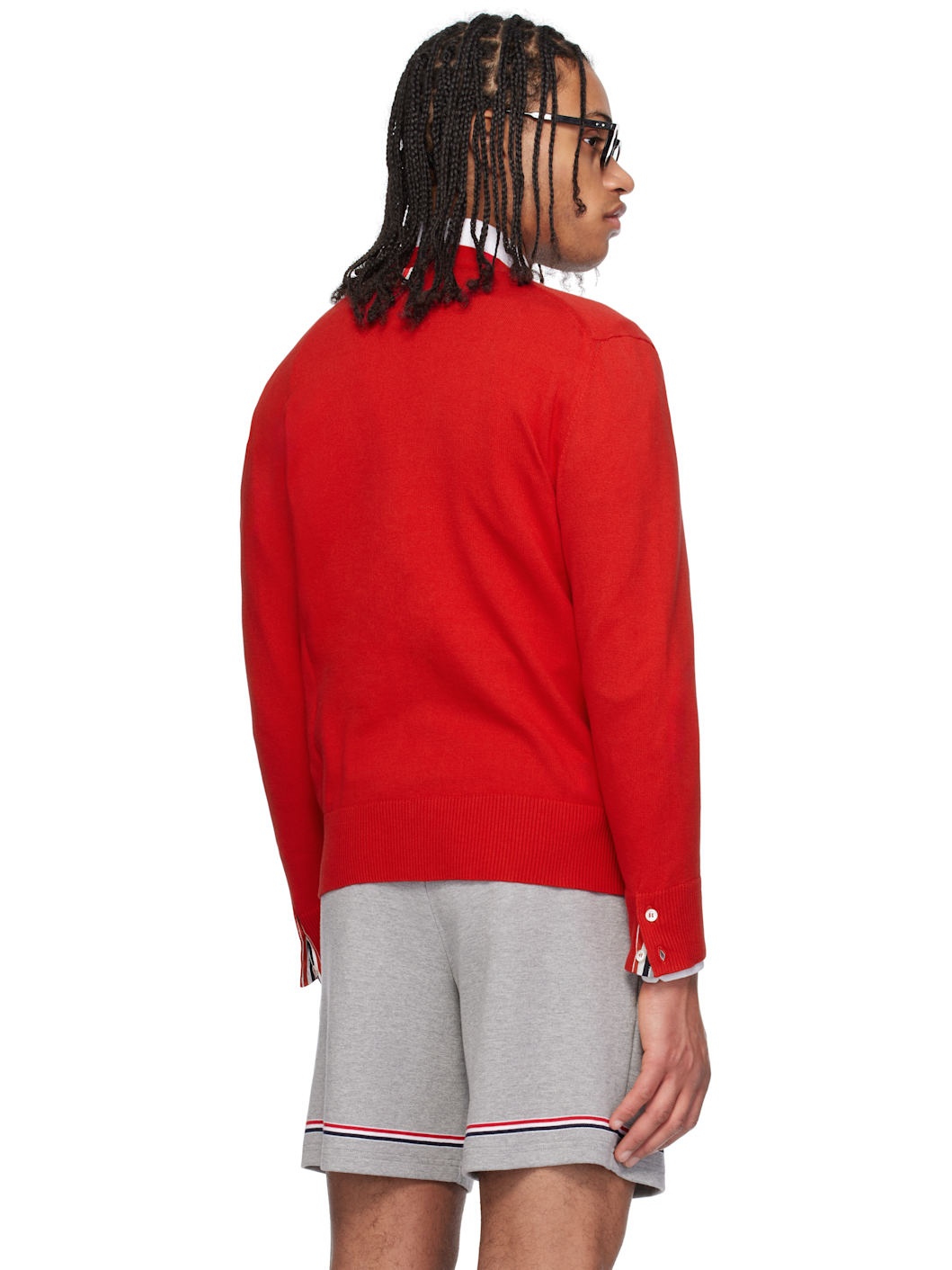Red Relaxed Fit 4-Bar Cardigan - 3
