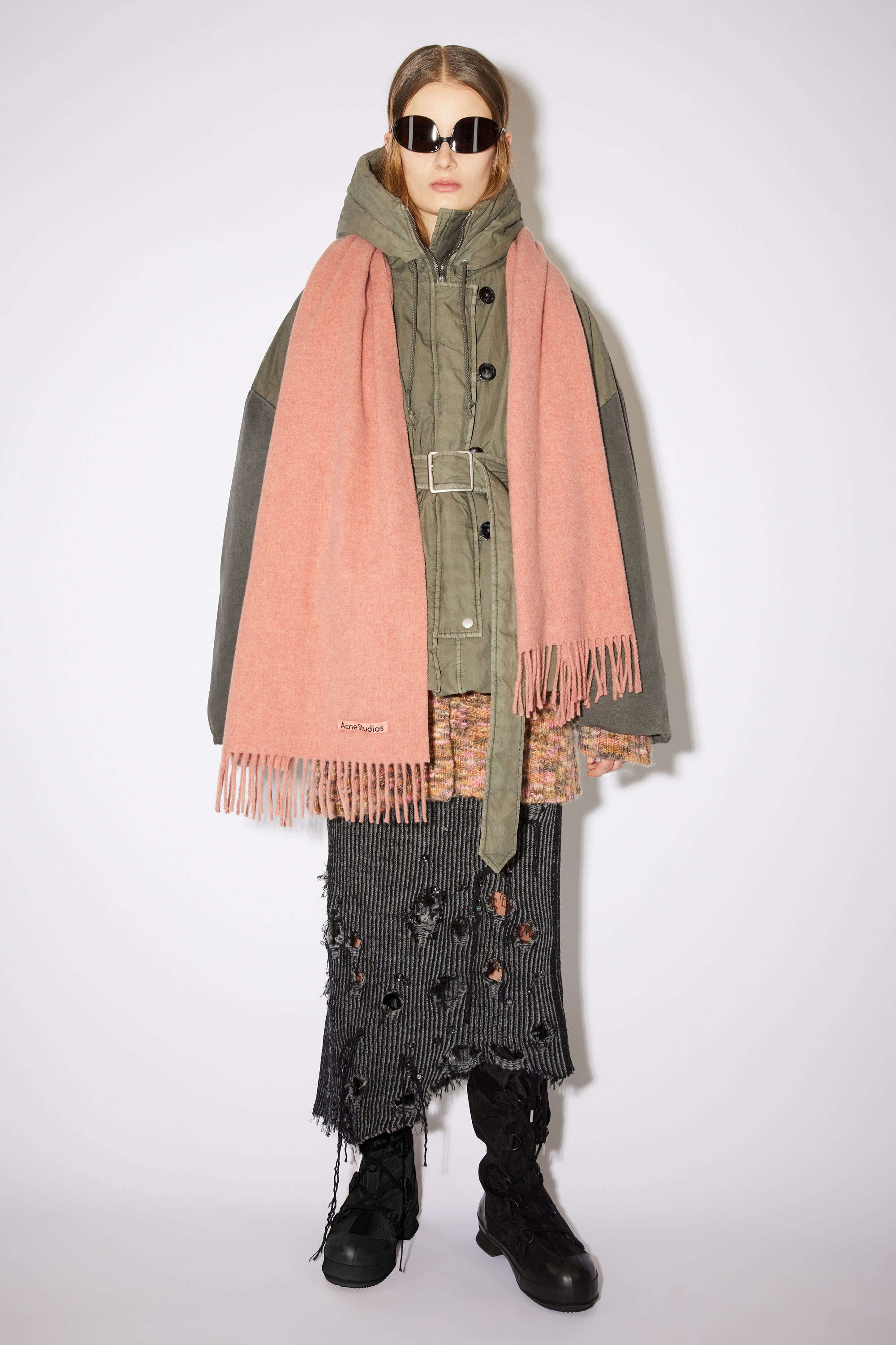 Fringe wool scarf – Narrow - Rose Melange - 2