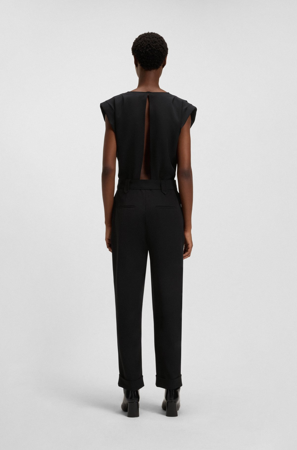 WRAP-FRONT PLEATED JUMPSUIT IN CREPE WITH PRESS-STUDS - 4