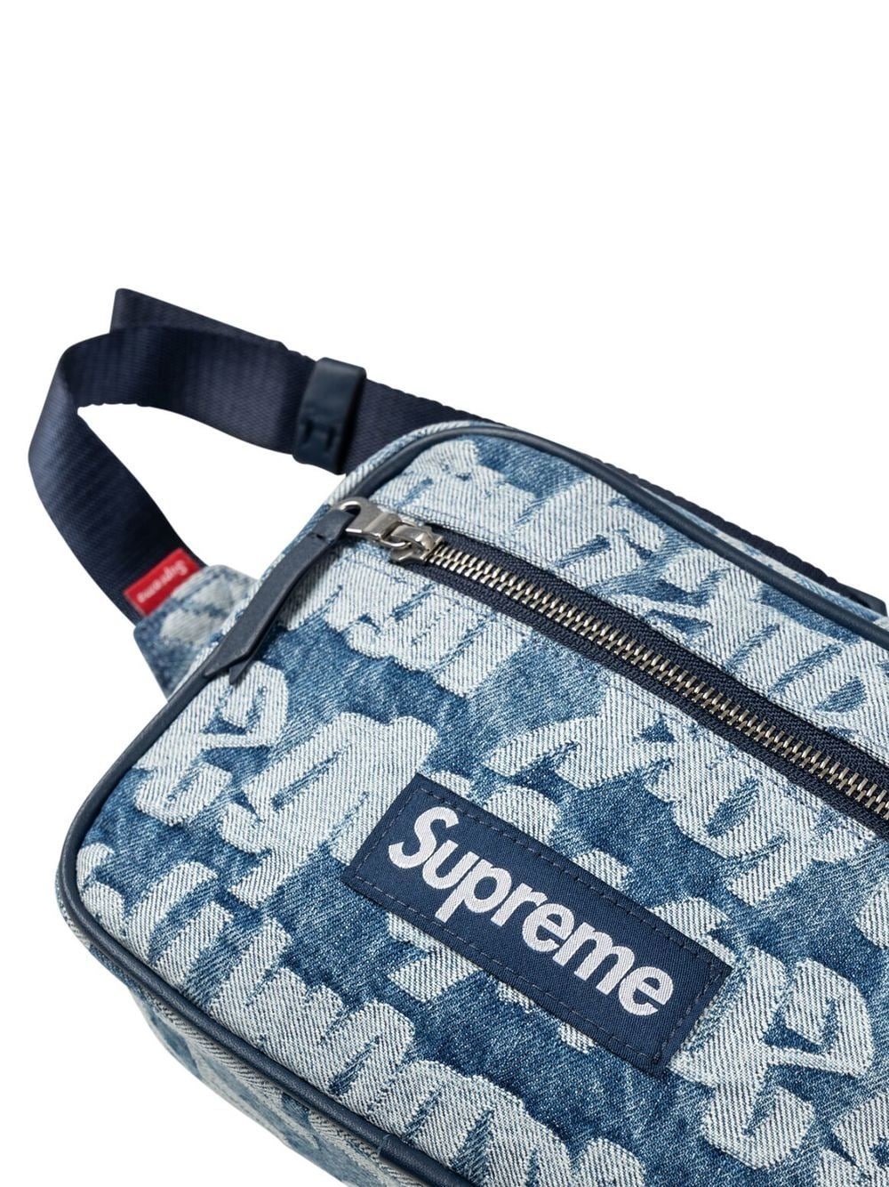 logo-jacquard denim belt bag - 3