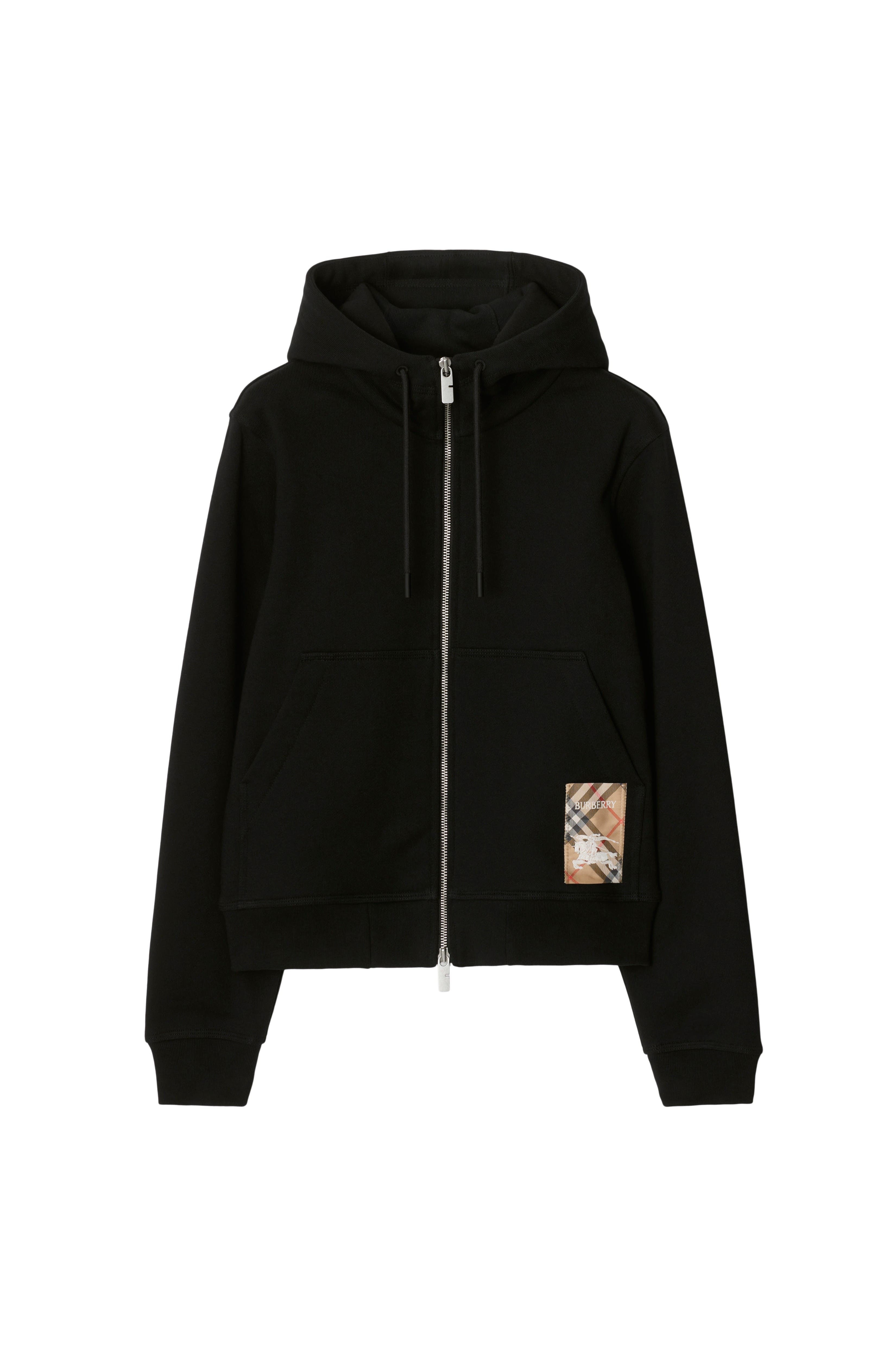 burberry Check Label Cotton Zip Hoodie in Black at Nordstrom - 3