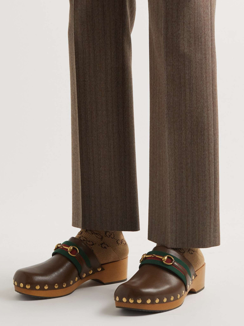 Horsebit Webbing-Trimmed Leather Clogs 3