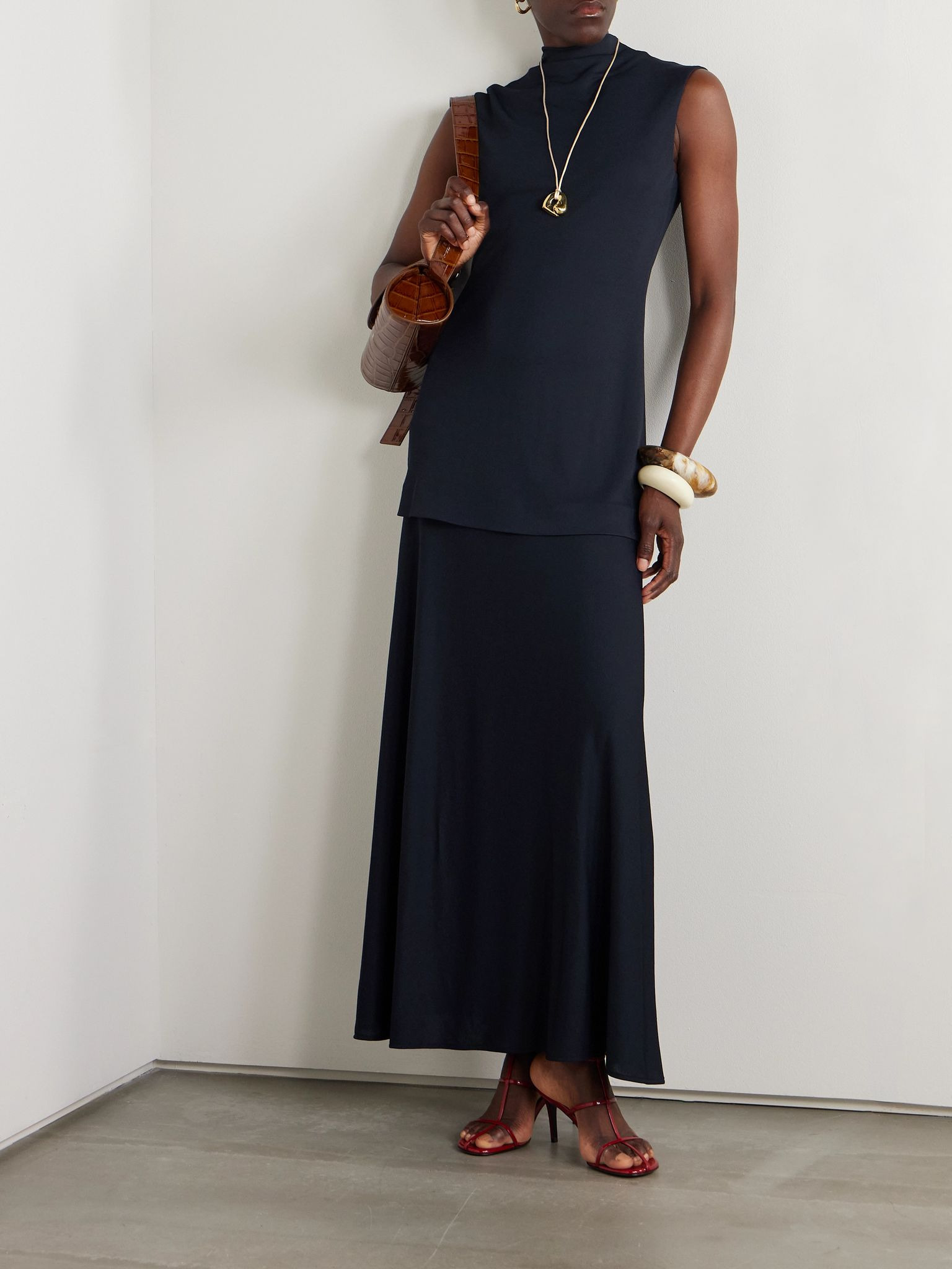 Layered jersey turtleneck maxi dress Navy - 2