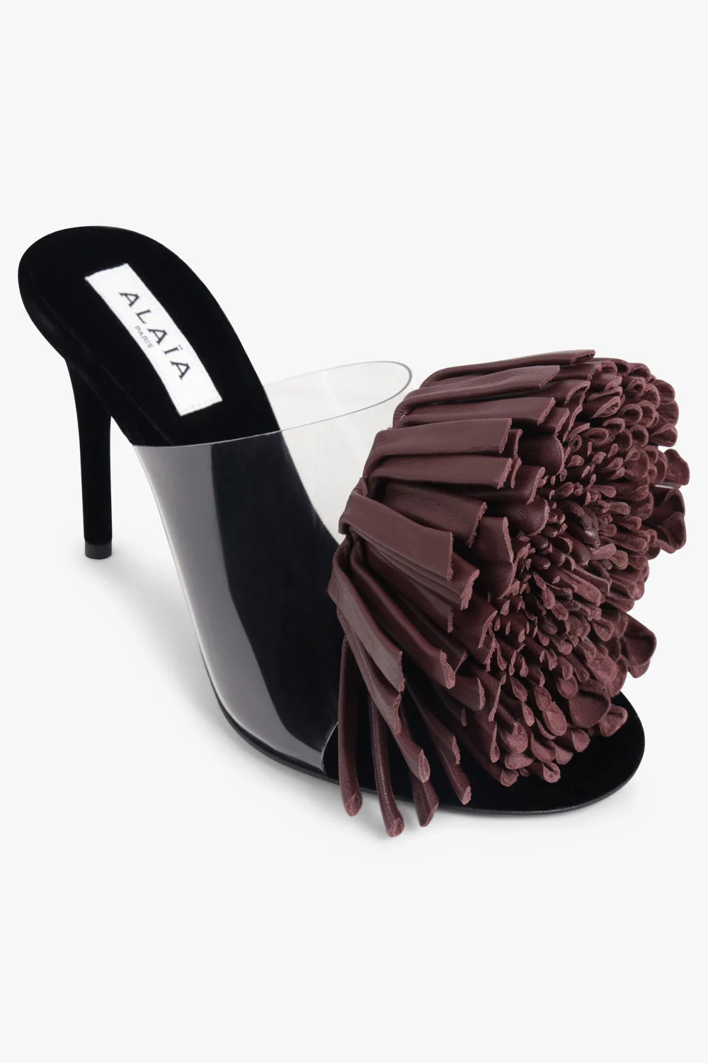 ASYMMETRIC FLOWER 90MM HEEL | AUBERGINE - 1