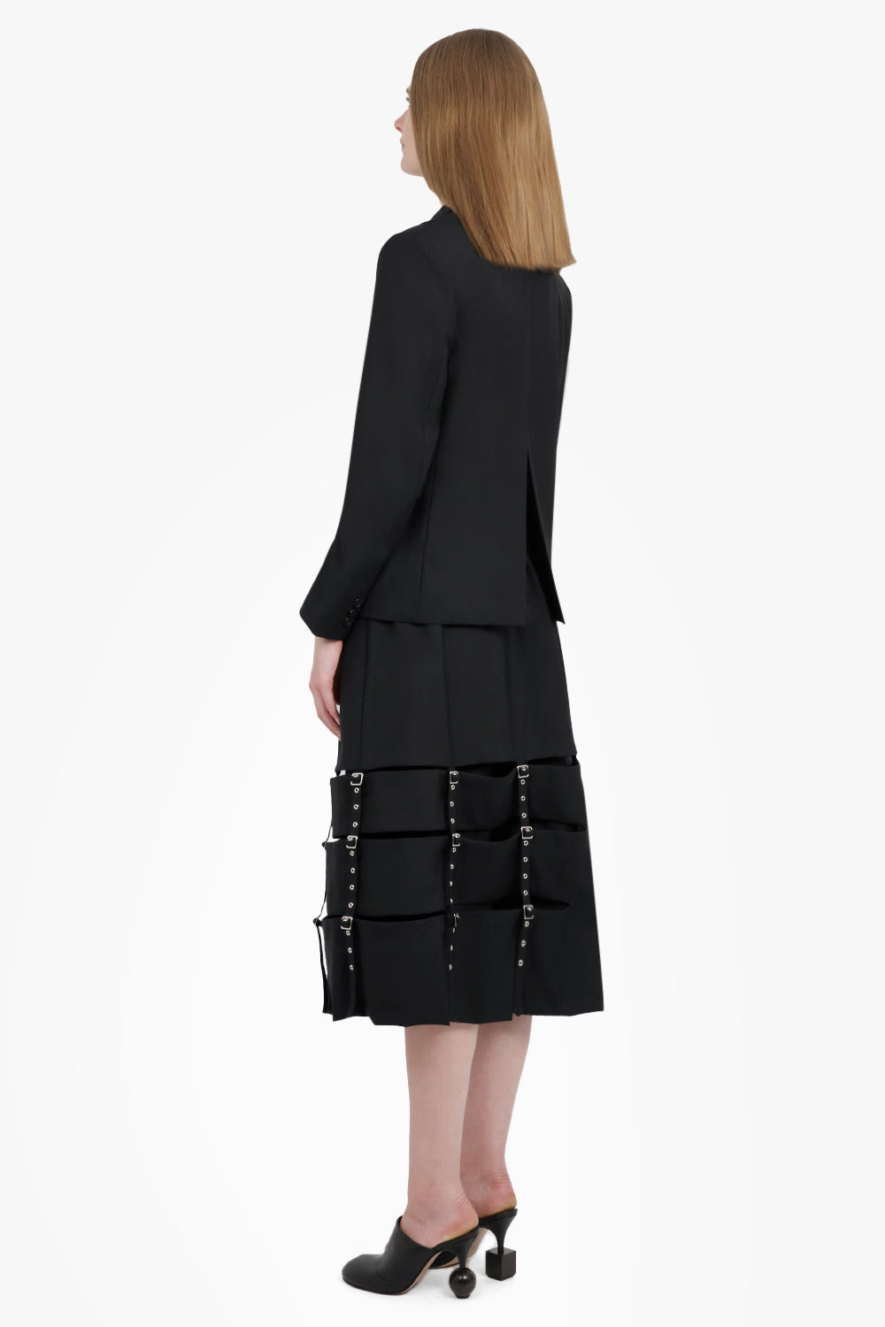 SINGLE BREASTED SUSPENDER DETAIL JACKET | BLACK - 6