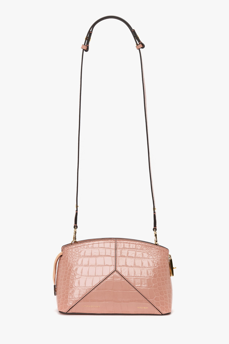 Victoria Crossbody Bag In Blush Pink Croc Embossed Leather - 1