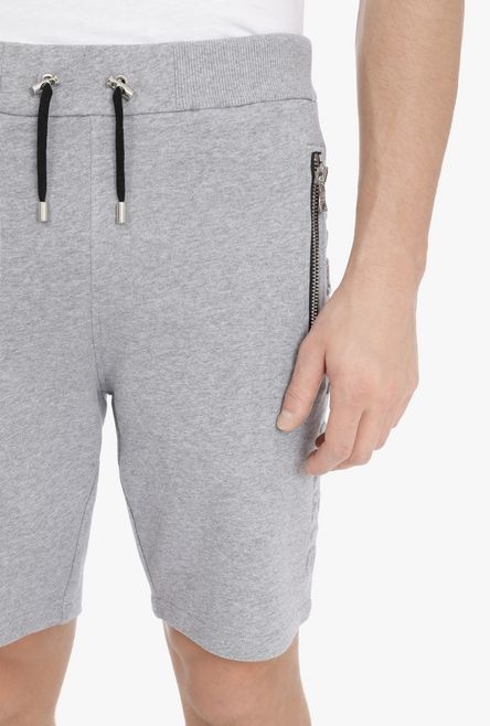 Heather gray cotton shorts with embossed gray Balmain Paris logo - 8