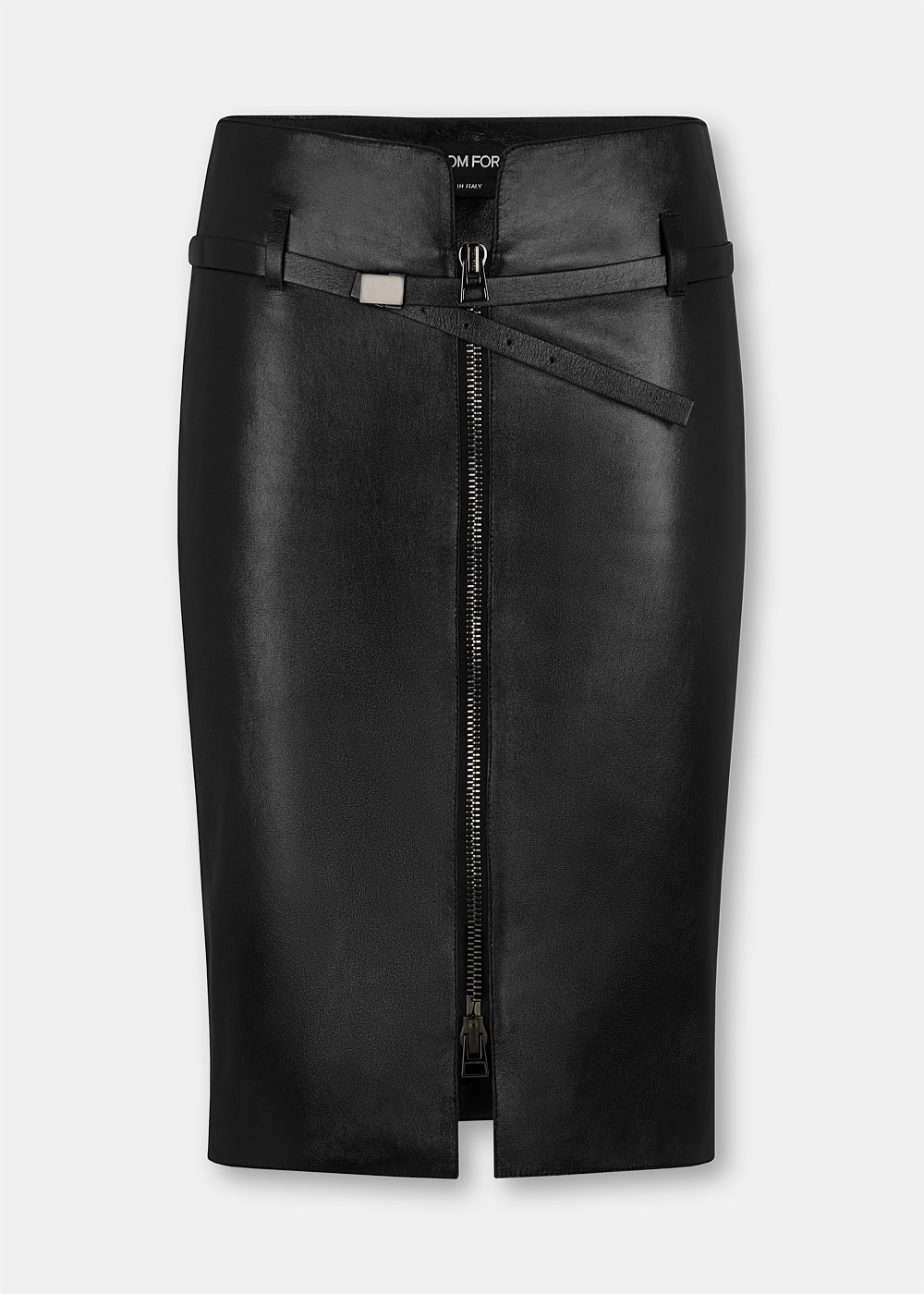 Black Front Zipped Leather Skirt - 1