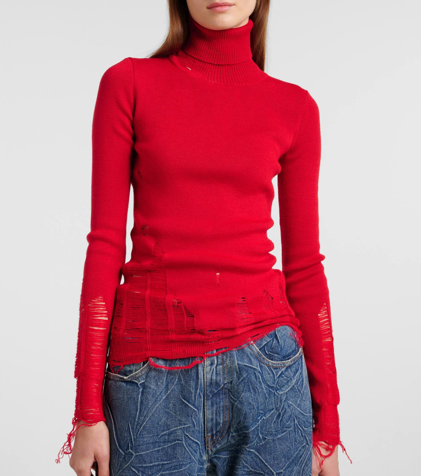 Distressed wool-blend turtleneck sweater - 6