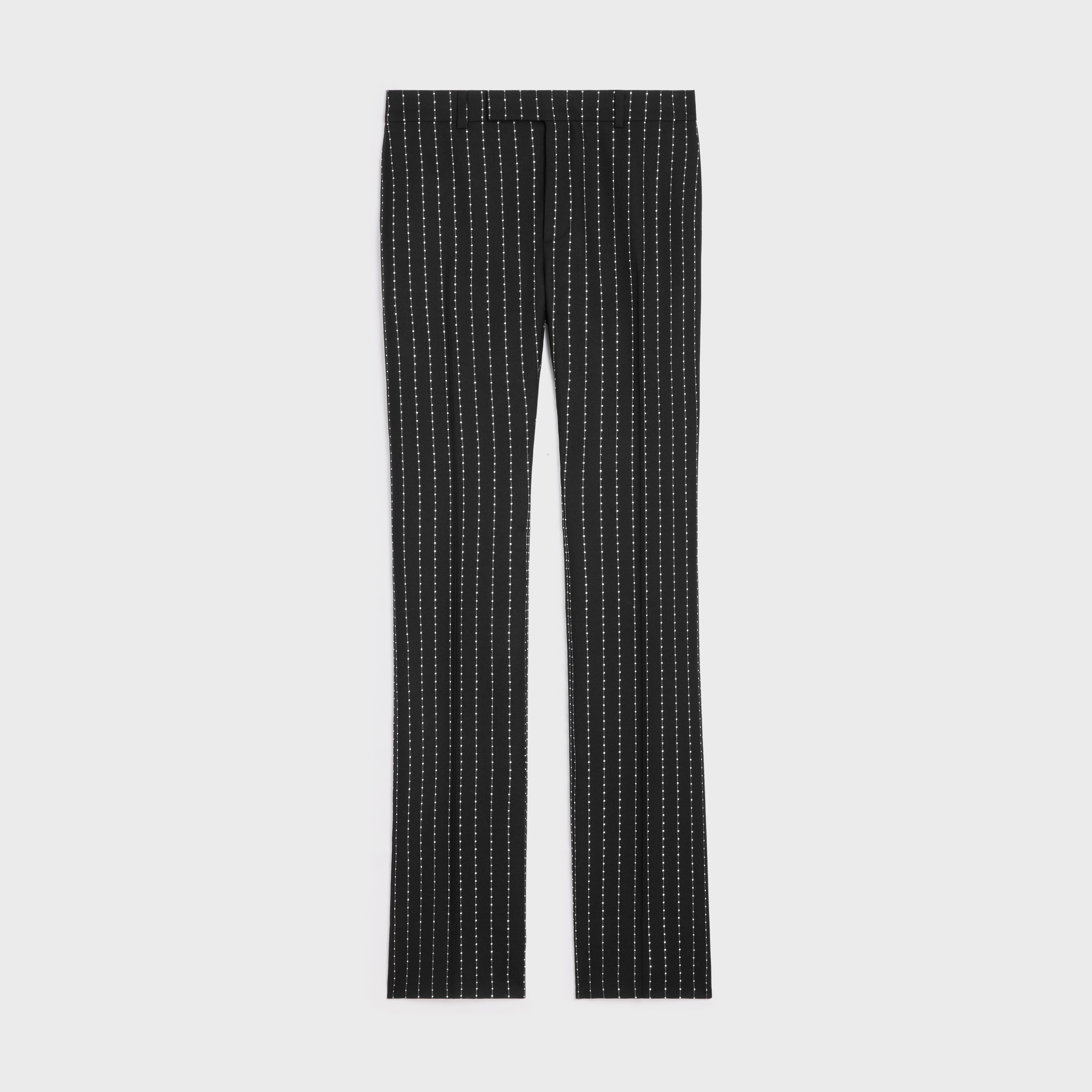 embroidered flared pants in striped wool - 1