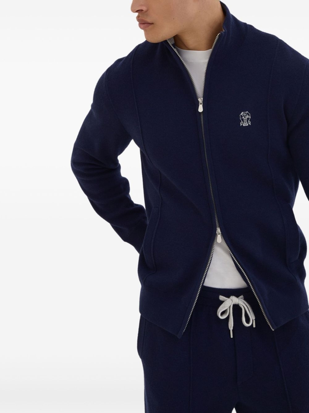 zip-front embroidered-logo cardigan - 3