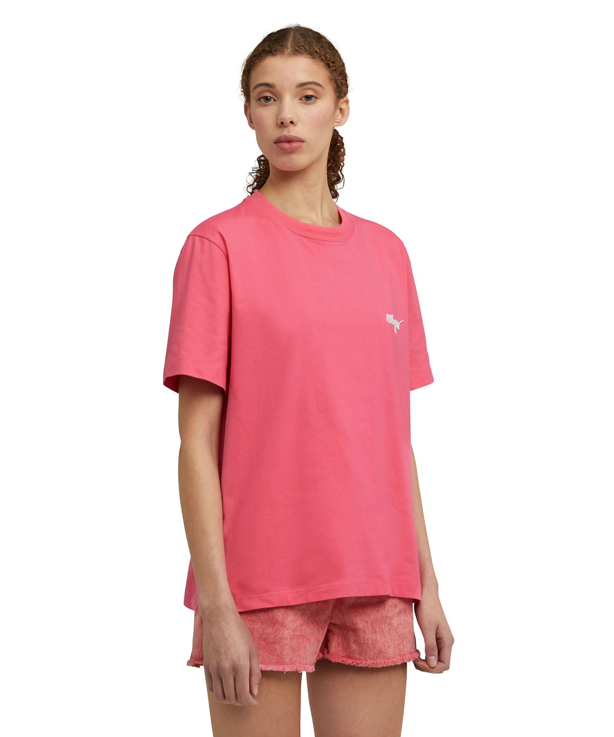 Cotton crewneck t-shirt with multicolor, embroidered logo in cursive - 3