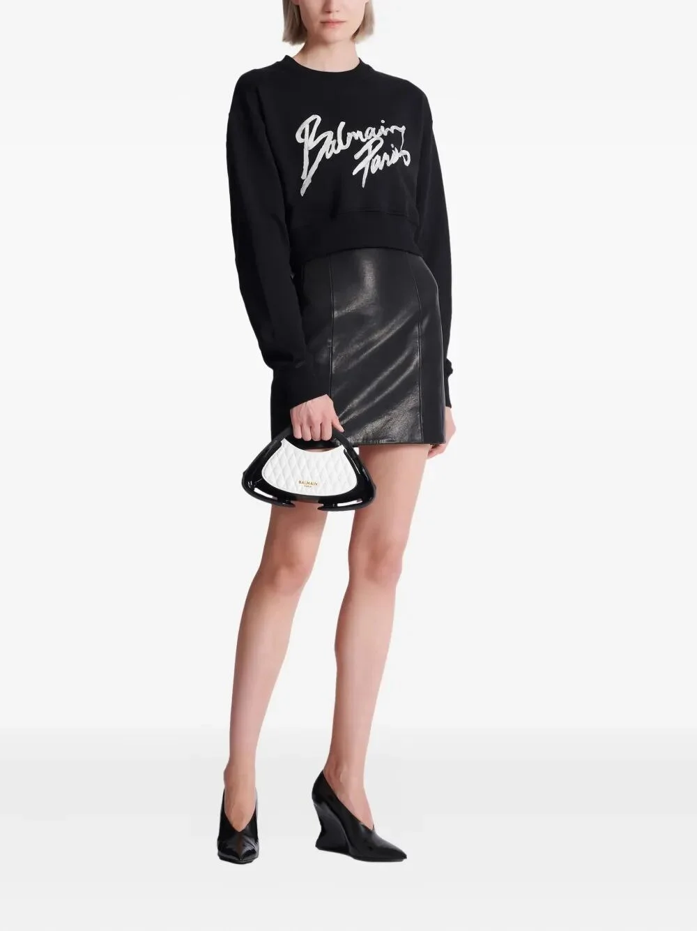 "Balmain Paris" Cropped Roundneck Sweater - 1