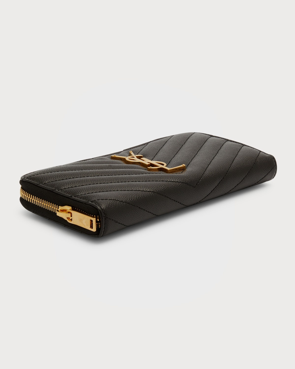 SAINT LAURENT YSL Monogram Grain de Poudre Zip-Around Wallet