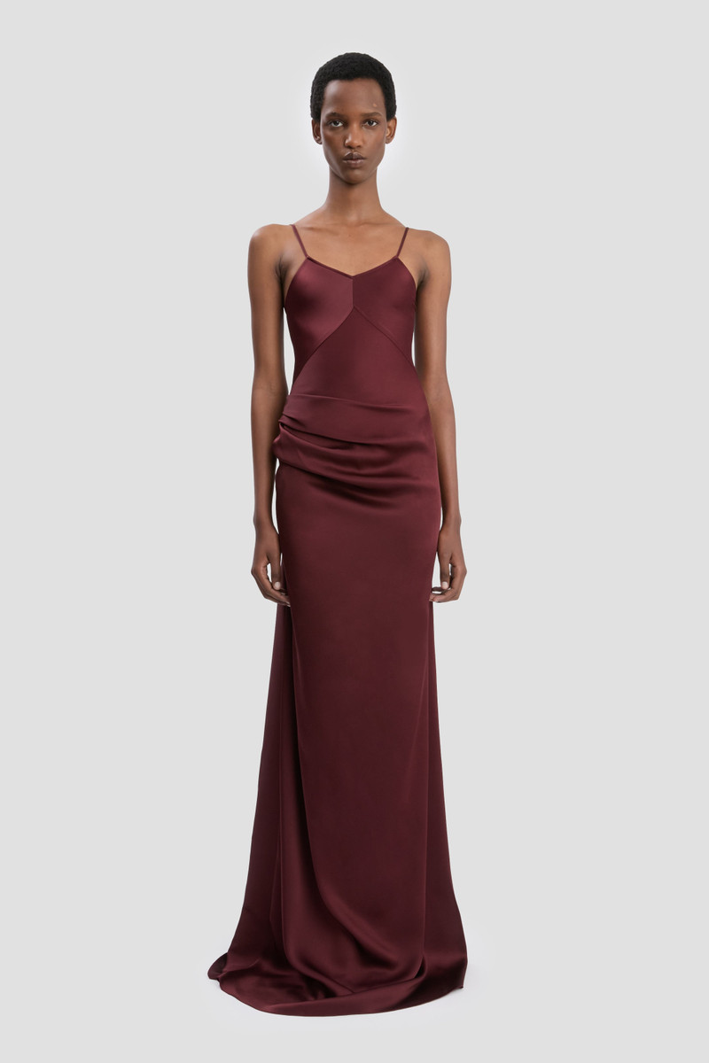 Victoria Beckham Draped Cami Floor-Length Dress In Cinnabar Red outlook
