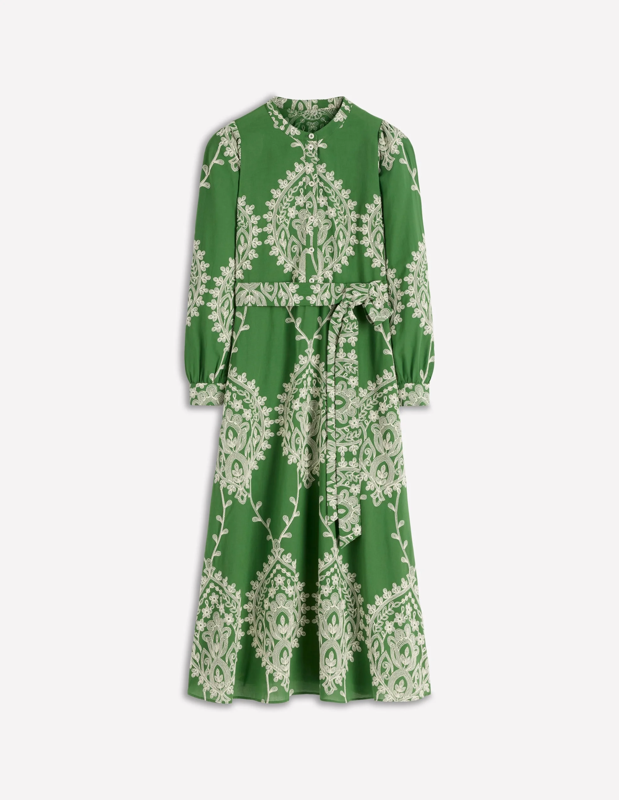 Ava Cotton Midi Dress-Green Broderie - 1