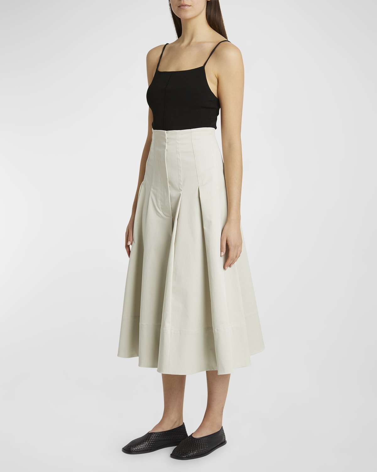 Moore Pleated Organic Cotton Twill Suiting Midi Skirt - 2