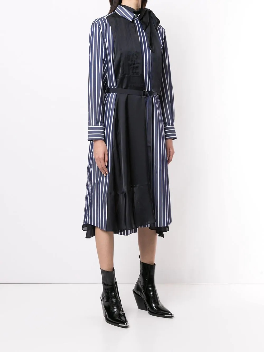 contrast-panel shirt dress - 3