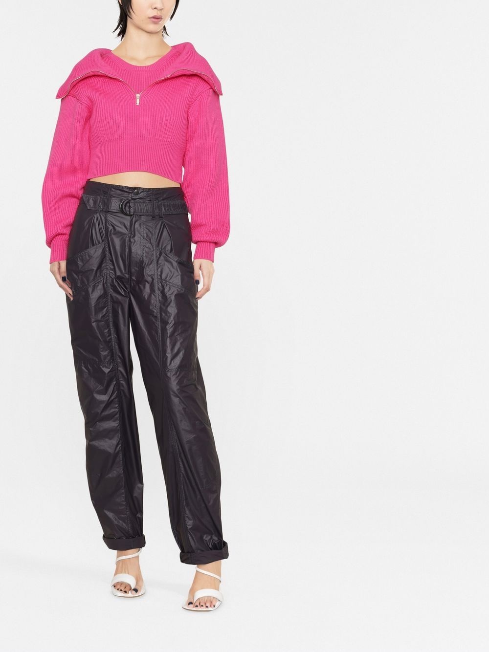 zip-up neck cropped jumper - 2