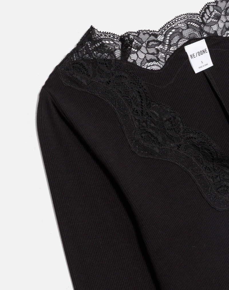 Lace V Neck Long Sleeve - Black 3