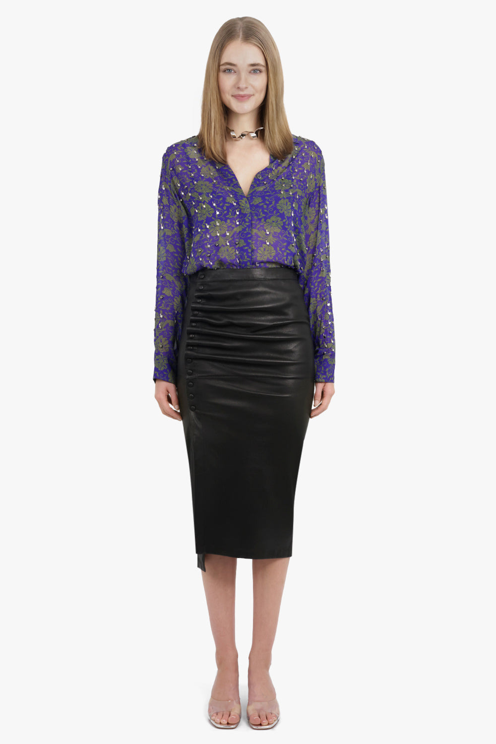 CHOWY FLORAL PRINT EMBELLISHED L/S SHIRT | PURPLE/GREEN - 3