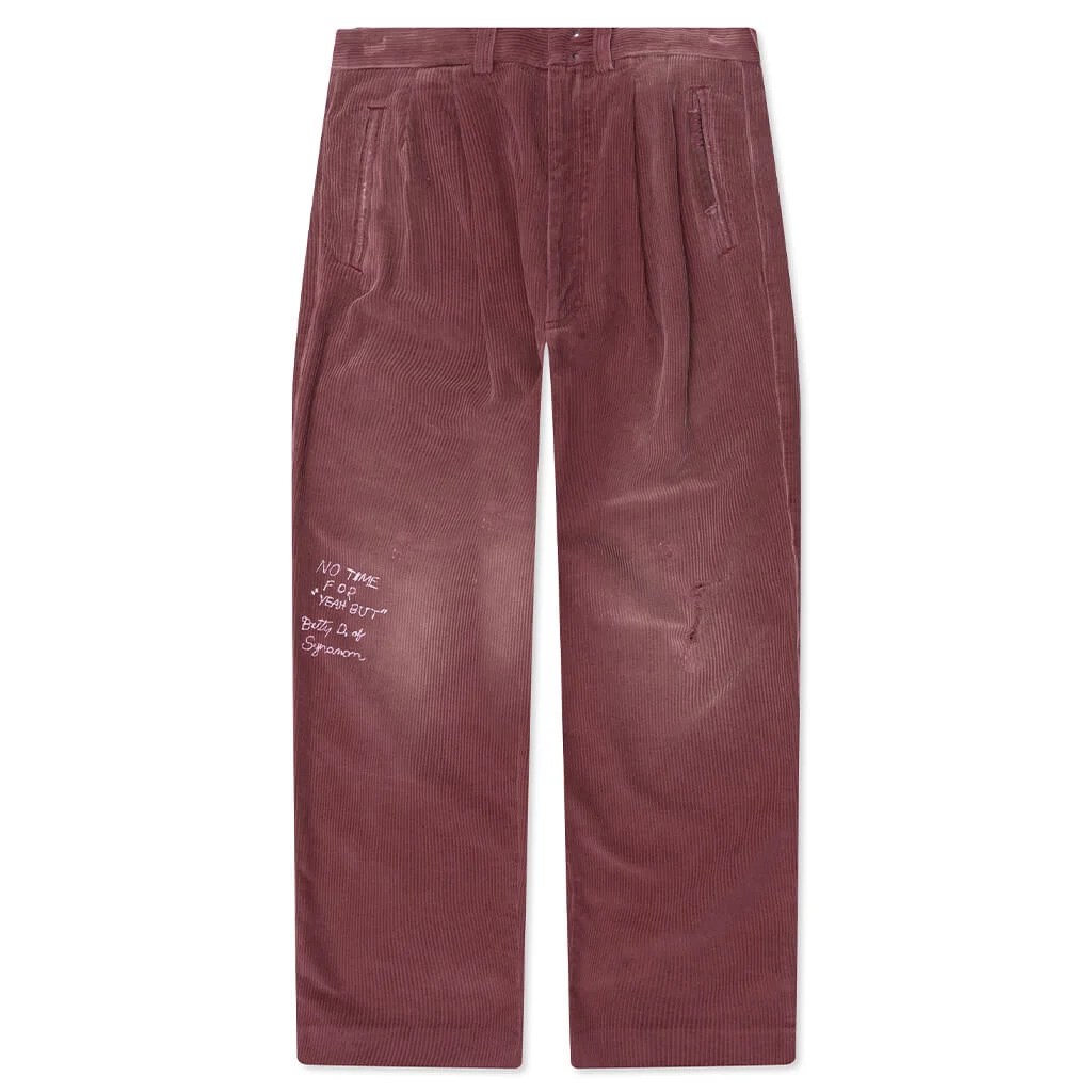 SYNANON CORD PLEATED PANT - BURGUNDY - 1