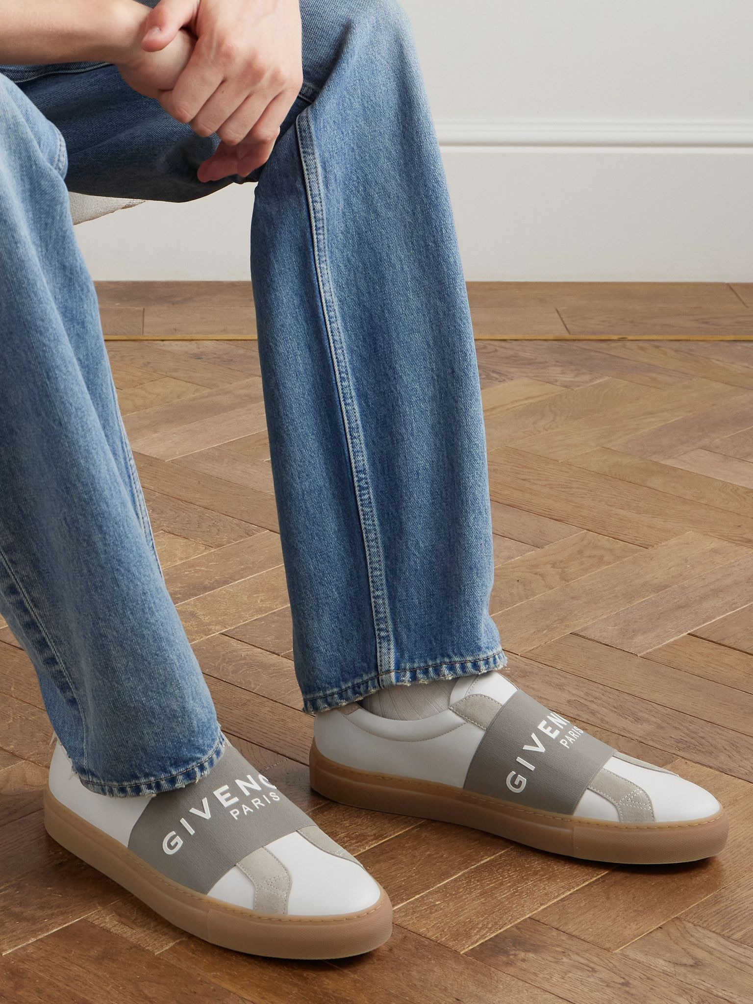 Urban Street Logo-Appliquéd Webbing and Suede-Trimmed Leather Slip-On Sneakers White - 2