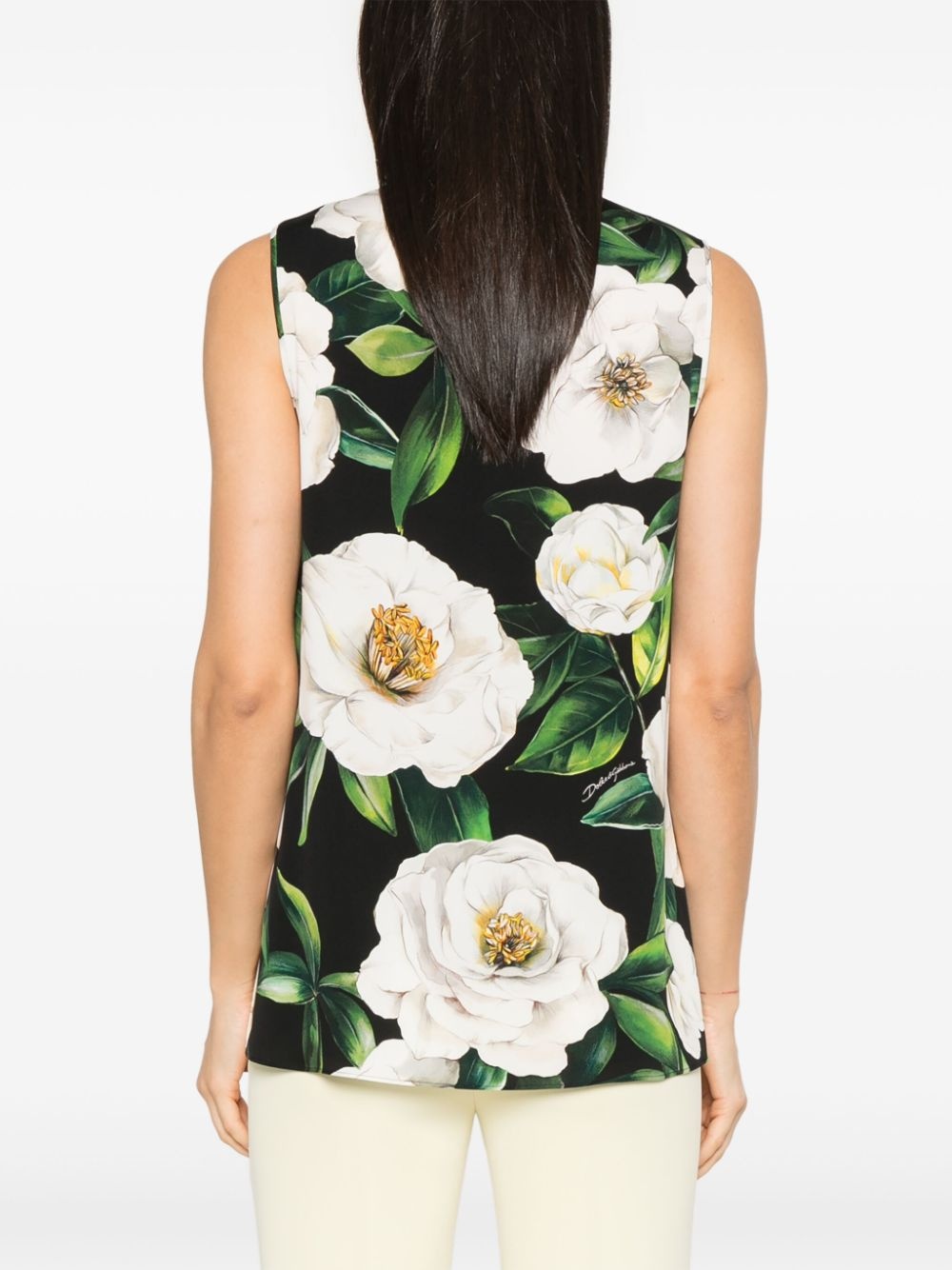 gardenia-print charmeuse top - 4
