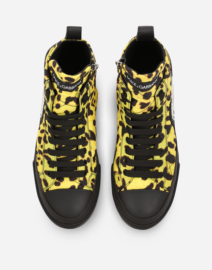 Quilted nylon Portofino Light mid-top sneakers with leopard print over yellow base - 4