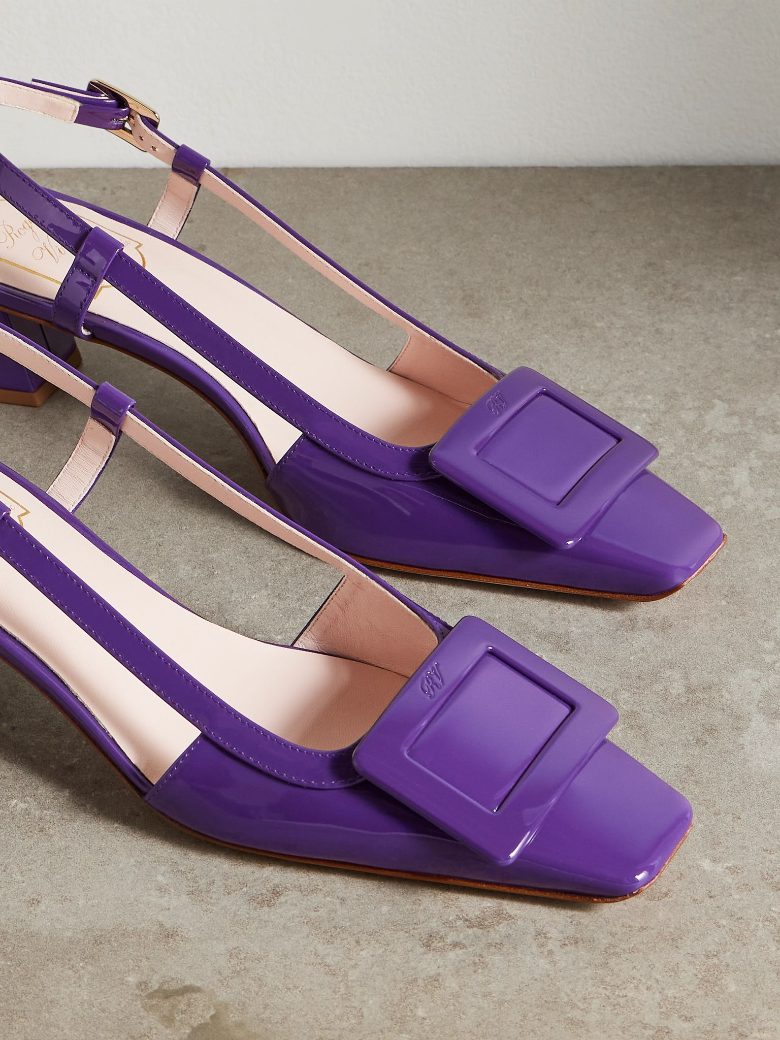 Belle Vivier 45 patent-leather slingback pumps Purple - 4