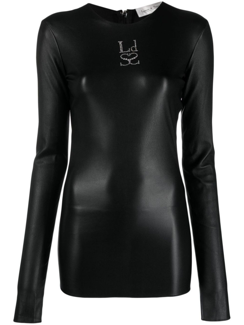 rhinestone-embellished leather top - 1