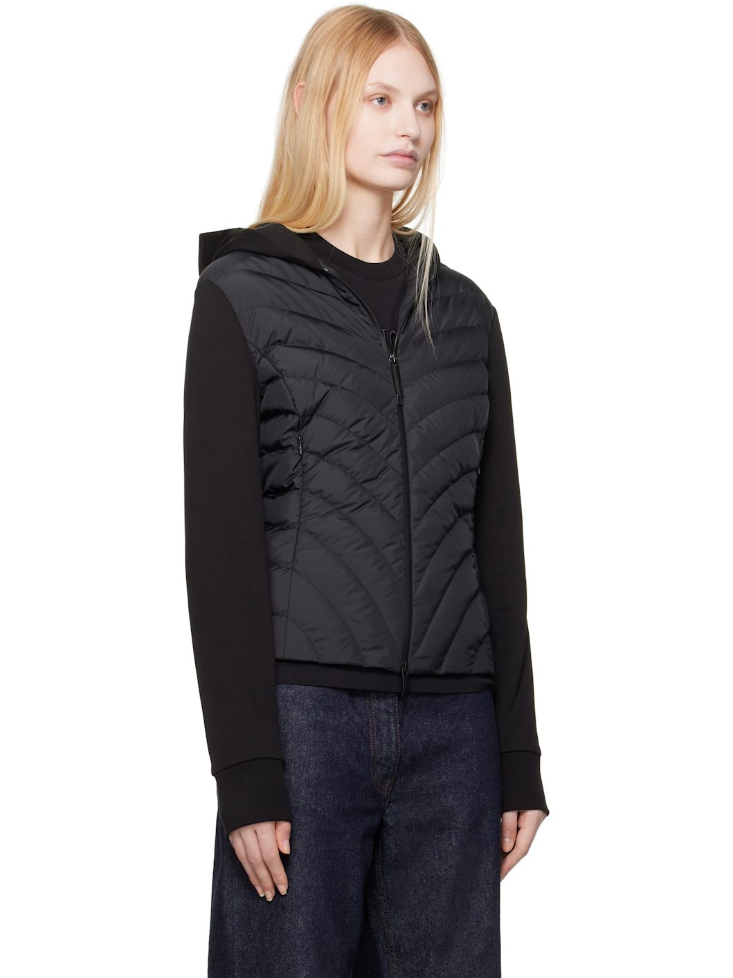 Black Zip Up Cardigan Down Jacket - 2