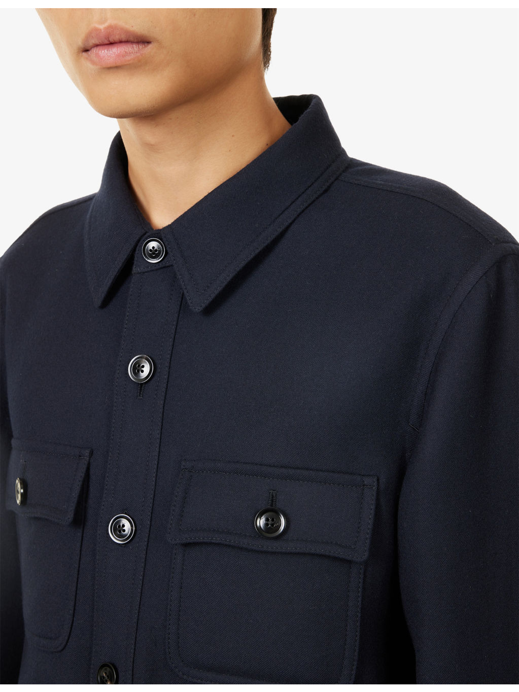 Patch-Pocket Long-Sleeve Wool-Silk Blend Shirt - 5