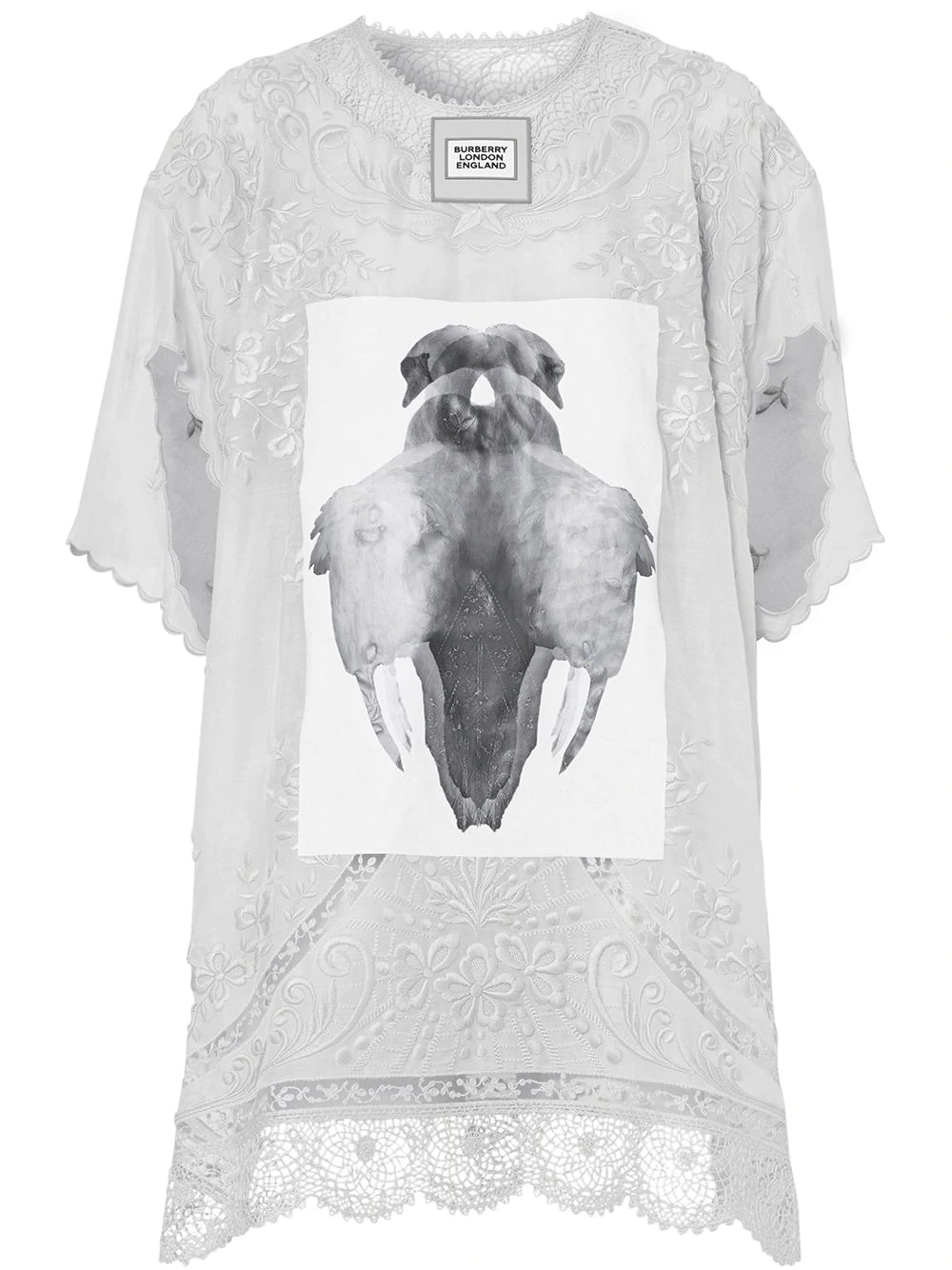 laced swan print T-shirt dress - 1